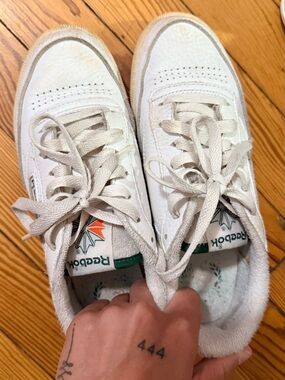 Reebok White Sneakers with Green and Orange Logo Accents